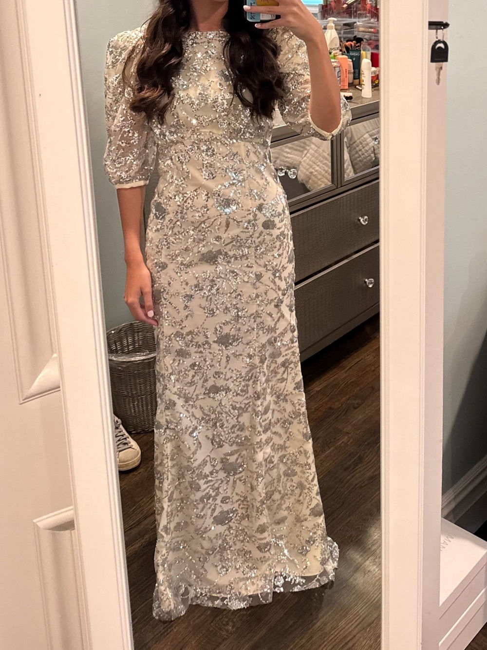 Self-Portrait Ivory Sequin Embellished Maxi Dress modest gown
